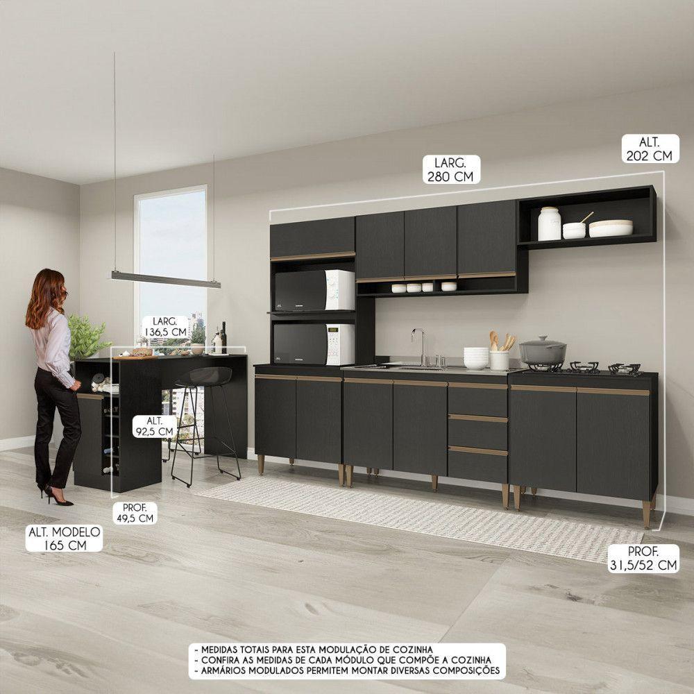 Armário De Cozinha Modulada Torre Quente Sabrina Menu Móveis Preto - 3