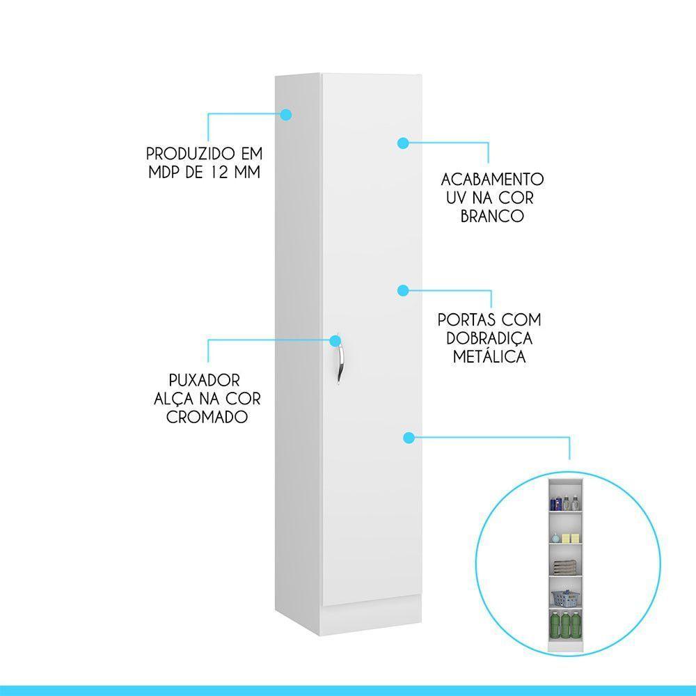 Armário Multuso Com 1 Porta 39x182cm Mdp Branco Menu Móveis Branco - 4