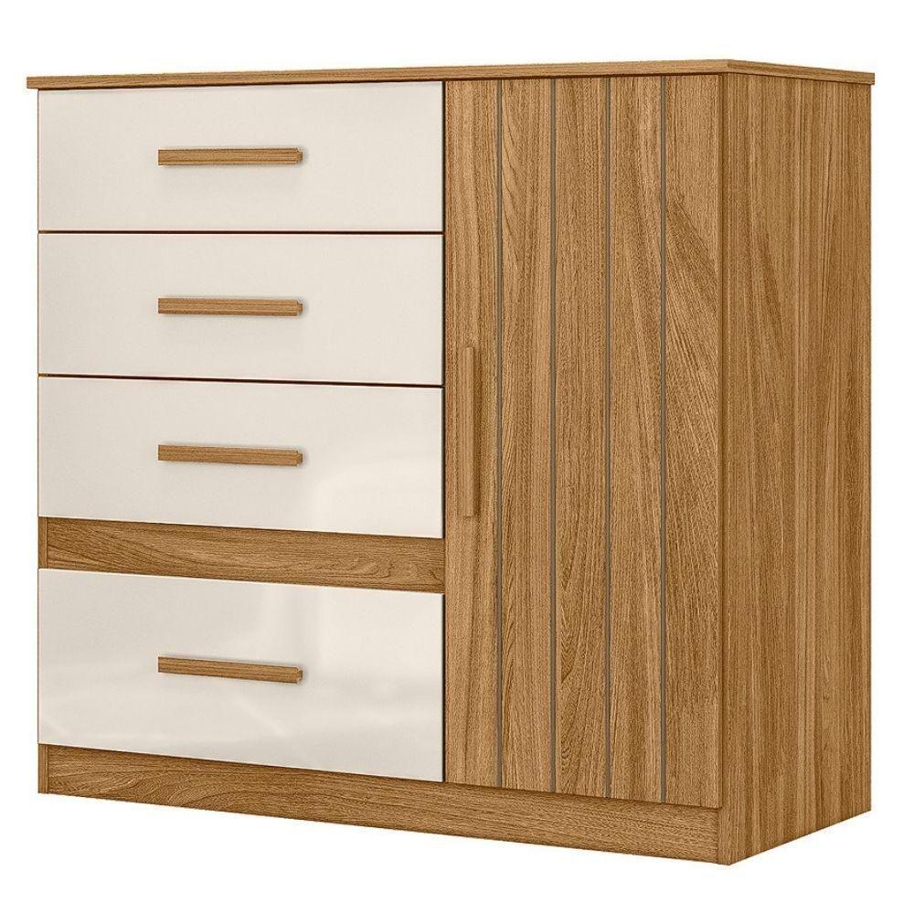 Comoda Venus 4 Gavetas 1 Porta 98 Cm Freijo Off White Friso Moval - 1