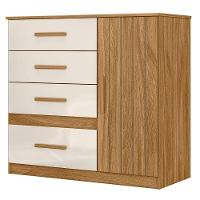 Comoda Venus 4 Gavetas 1 Porta 98 Cm Freijo Off White Friso Moval - 1