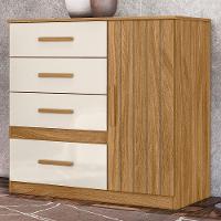 Comoda Venus 4 Gavetas 1 Porta 98 Cm Freijo Off White Friso Moval - 2