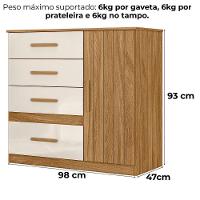 Comoda Venus 4 Gavetas 1 Porta 98 Cm Freijo Off White Friso Moval - 3