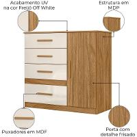 Comoda Venus 4 Gavetas 1 Porta 98 Cm Freijo Off White Friso Moval