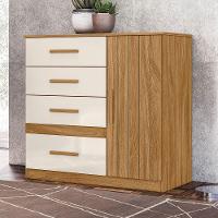 Comoda Venus 4 Gavetas 1 Porta 98 Cm Freijo Off White Friso Moval - 5