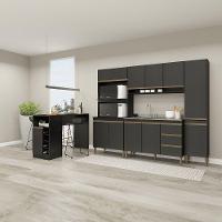 Armário De Cozinha Modulada Com Bancada Ilha 5pç Menu Móveis Preto - 1