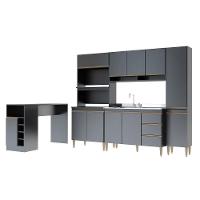 Armário De Cozinha Modulada Com Bancada Ilha 5pç Menu Móveis Preto - 2