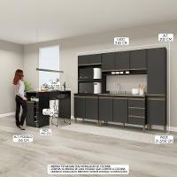 Armário De Cozinha Modulada Com Bancada Ilha 5pç Menu Móveis Preto - 3