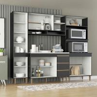 Armário De Cozinha Modulada Com Bancada Ilha 5pç Menu Móveis Preto