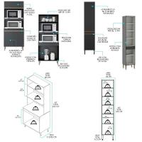 Armário De Cozinha Modulada Com Bancada Ilha 5pç Menu Móveis Preto - 6