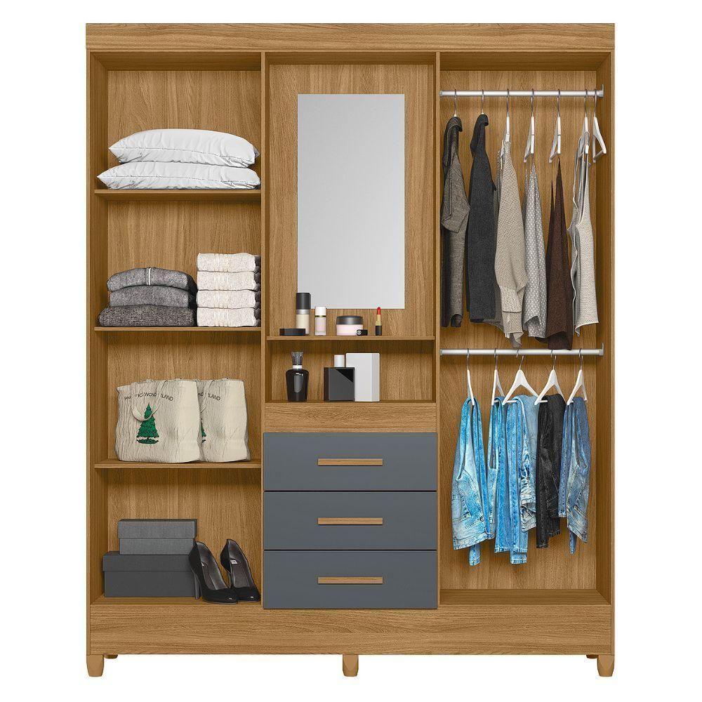 Guarda Roupa Casal Capela 4p 165 Cm Capri Freijo Cinza Moval - 5