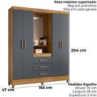 Guarda Roupa Casal Capela 4p 165 Cm Capri Freijo Cinza Moval - 3