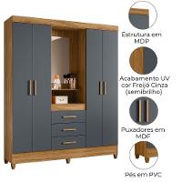 Guarda Roupa Casal Capela 4p 165 Cm Capri Freijo Cinza Moval