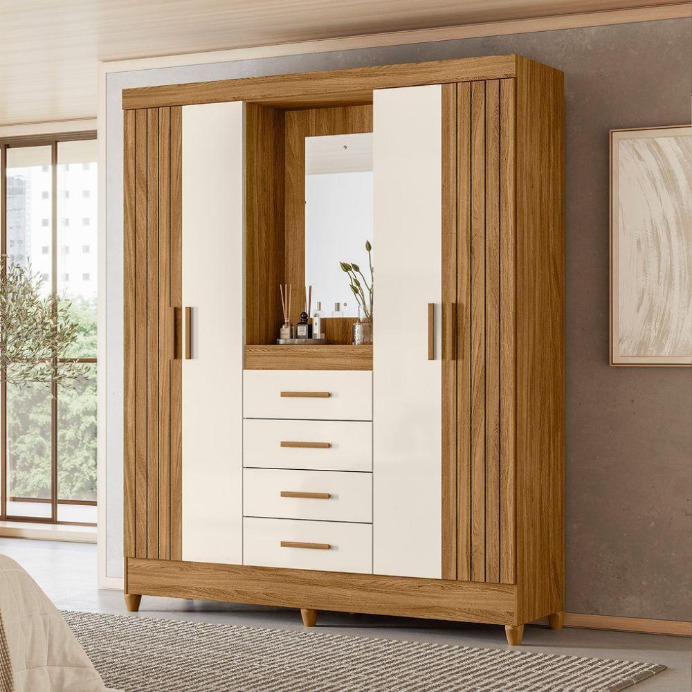 Guarda Roupa Casal Capela 4p 165 Cm Atenas Freijo Off White Moval - 3