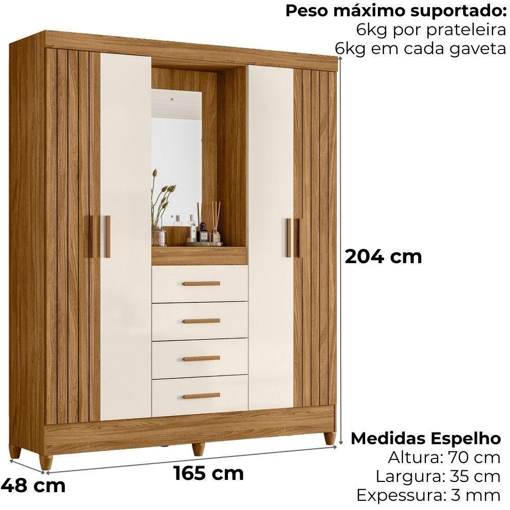 Guarda Roupa Casal Capela 4p 165 Cm Atenas Freijo Off White Moval - 7