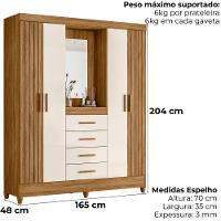 Guarda Roupa Casal Capela 4p 165 Cm Atenas Freijo Off White Moval - 7