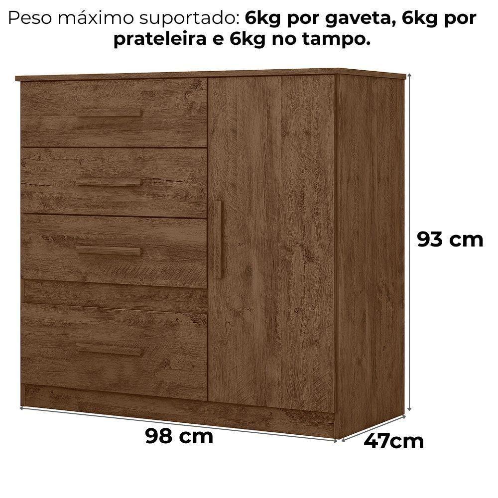 Comoda Venus 4 Gavetas 1 Porta 98 Cm Castanho Wood Flex Moval - 3