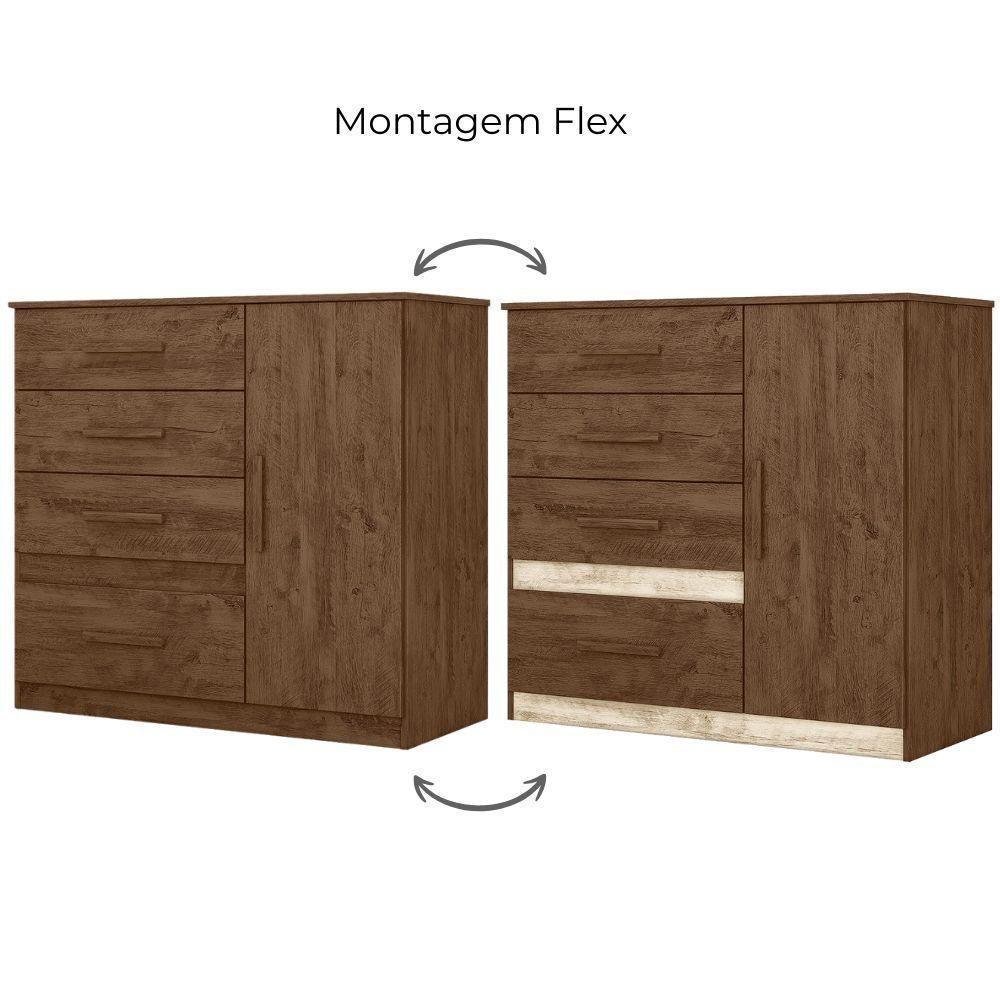 Comoda Venus 4 Gavetas 1 Porta 98 Cm Castanho Wood Flex Moval - 4