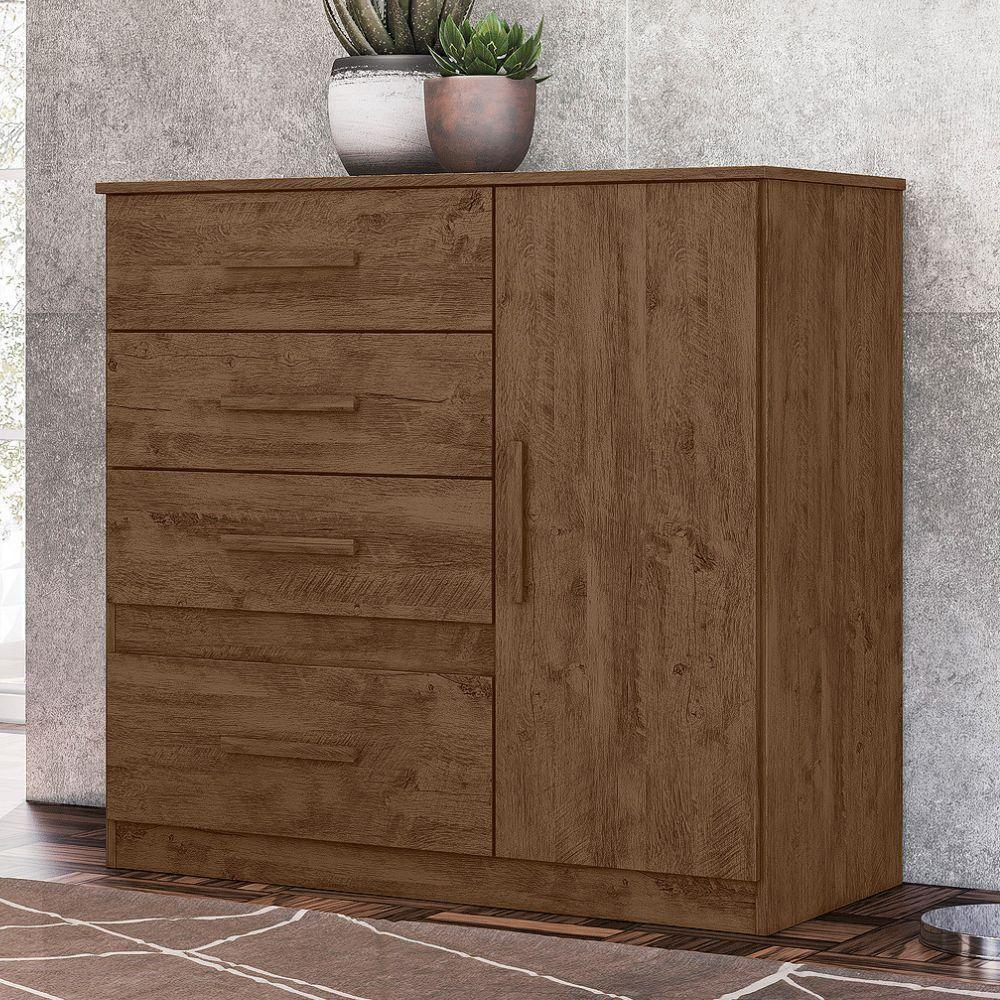 Comoda Venus 4 Gavetas 1 Porta 98 Cm Castanho Wood Flex Moval - 7