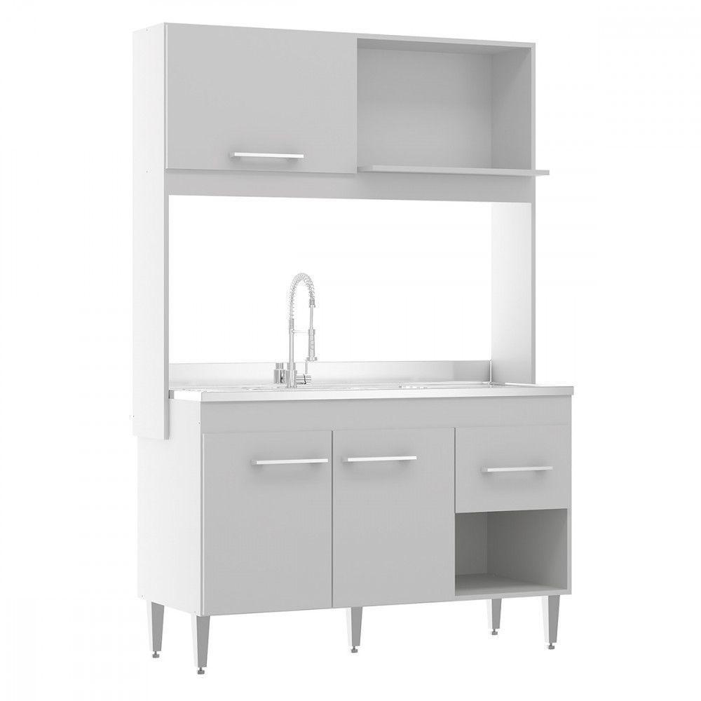 Armário De Cozinha Em Mdp Para Kitnet 122x188cm Menu Móveis Branco - 2