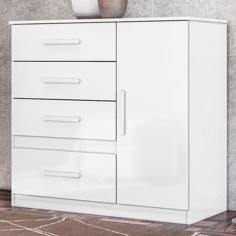 Comoda Venus 4 Gavetas 1 Porta 98 Cm Branco Flex Moval Branco Flex - 2