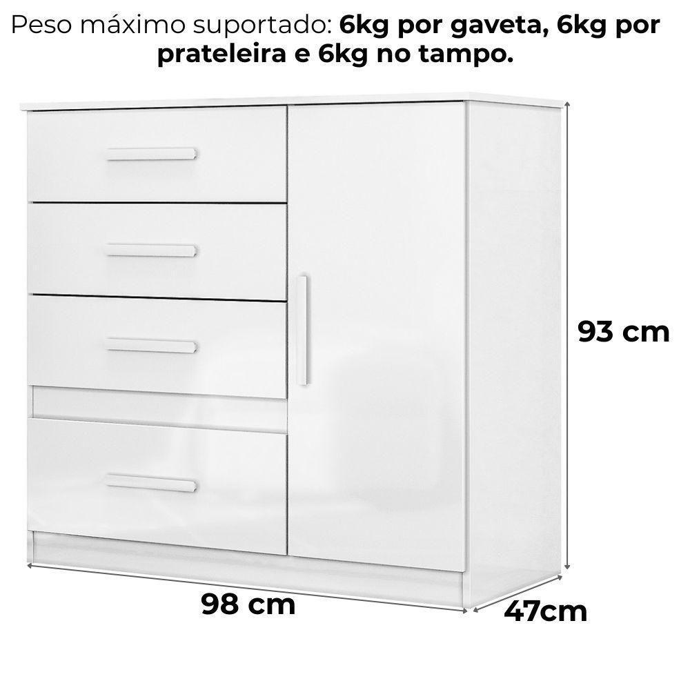 Comoda Venus 4 Gavetas 1 Porta 98 Cm Branco Flex Moval Branco Flex - 3