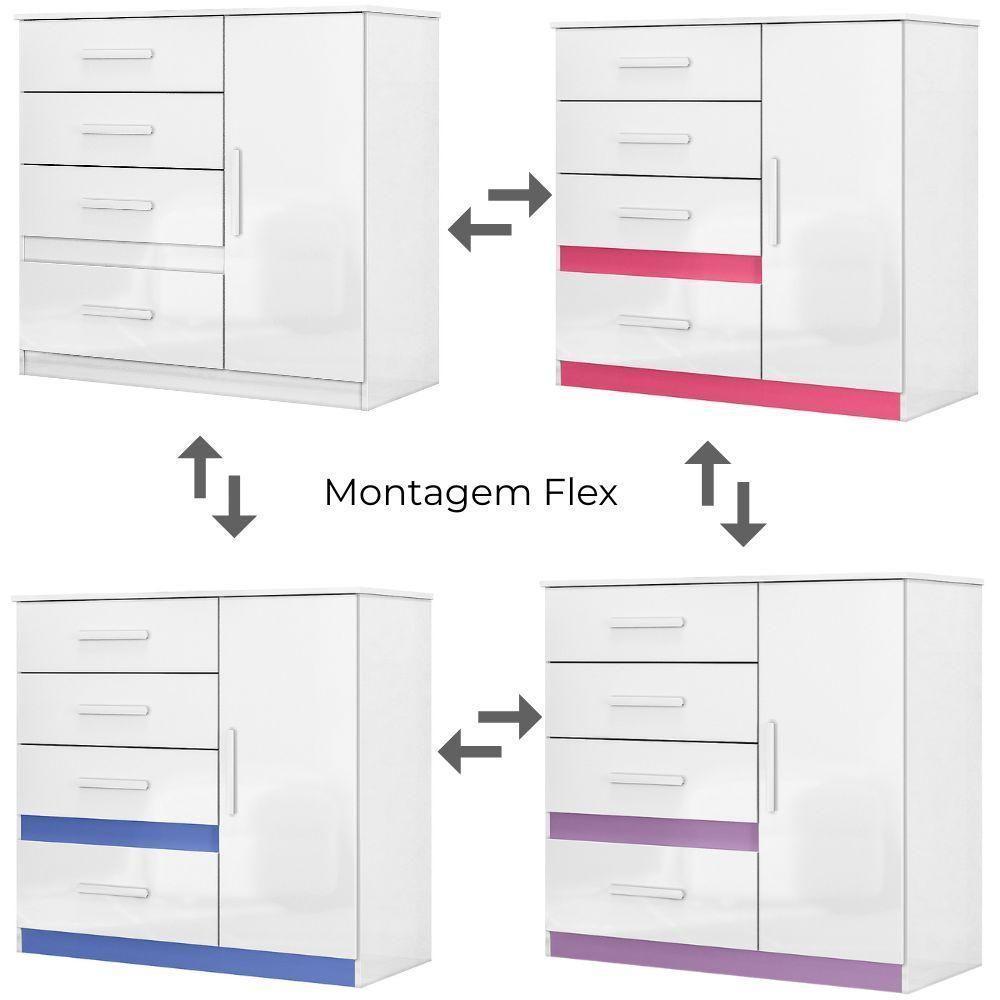 Comoda Venus 4 Gavetas 1 Porta 98 Cm Branco Flex Moval Branco Flex - 4