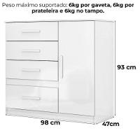Comoda Venus 4 Gavetas 1 Porta 98 Cm Branco Flex Moval Branco Flex - 3