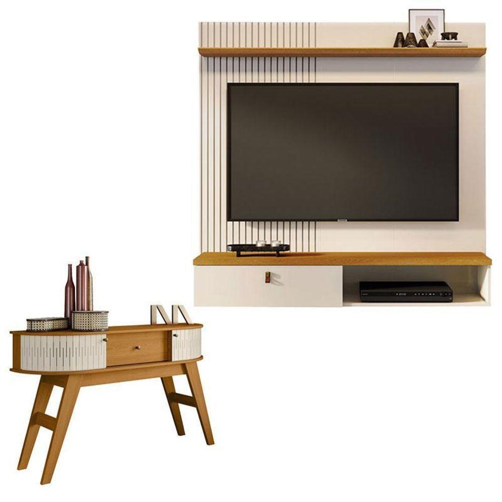 Estante Home Theater Suspenso íris Com Aparador Estoril Cinamomo Off White - Madetec - 1