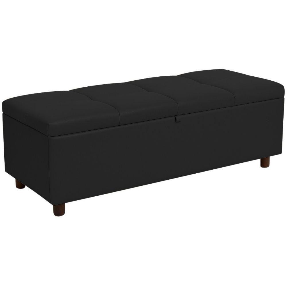 Baú Recamier Espanha Couro Preto 140 Cm - 1