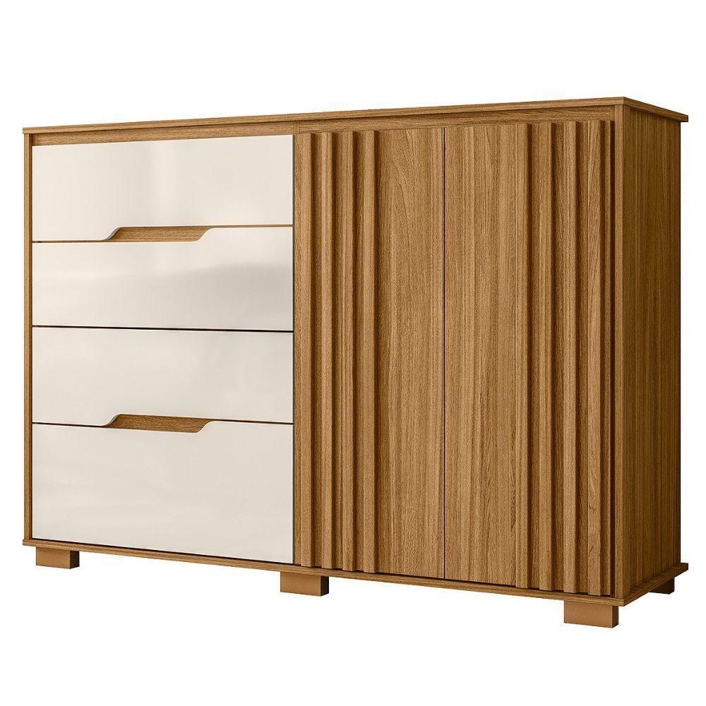 Comoda Texas 4 Gavetas 2 Portas 147 Cm Freijo Off White Moval - 1