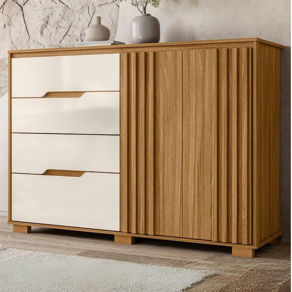 Comoda Texas 4 Gavetas 2 Portas 147 Cm Freijo Off White Moval - 2