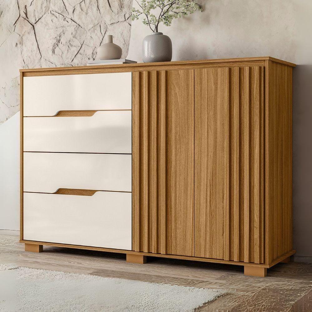 Comoda Texas 4 Gavetas 2 Portas 147 Cm Freijo Off White Moval - 5