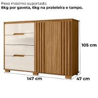 Comoda Texas 4 Gavetas 2 Portas 147 Cm Freijo Off White Moval - 3