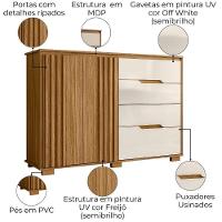 Comoda Texas 4 Gavetas 2 Portas 147 Cm Freijo Off White Moval