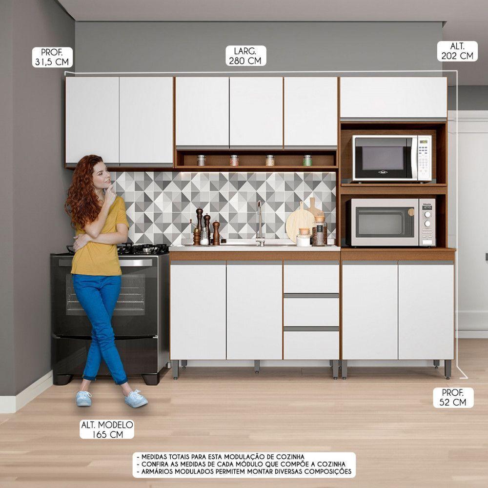 Armário De Cozinha Compacta Sabrina 280x202 Cm Menu Móveis Branco - 2