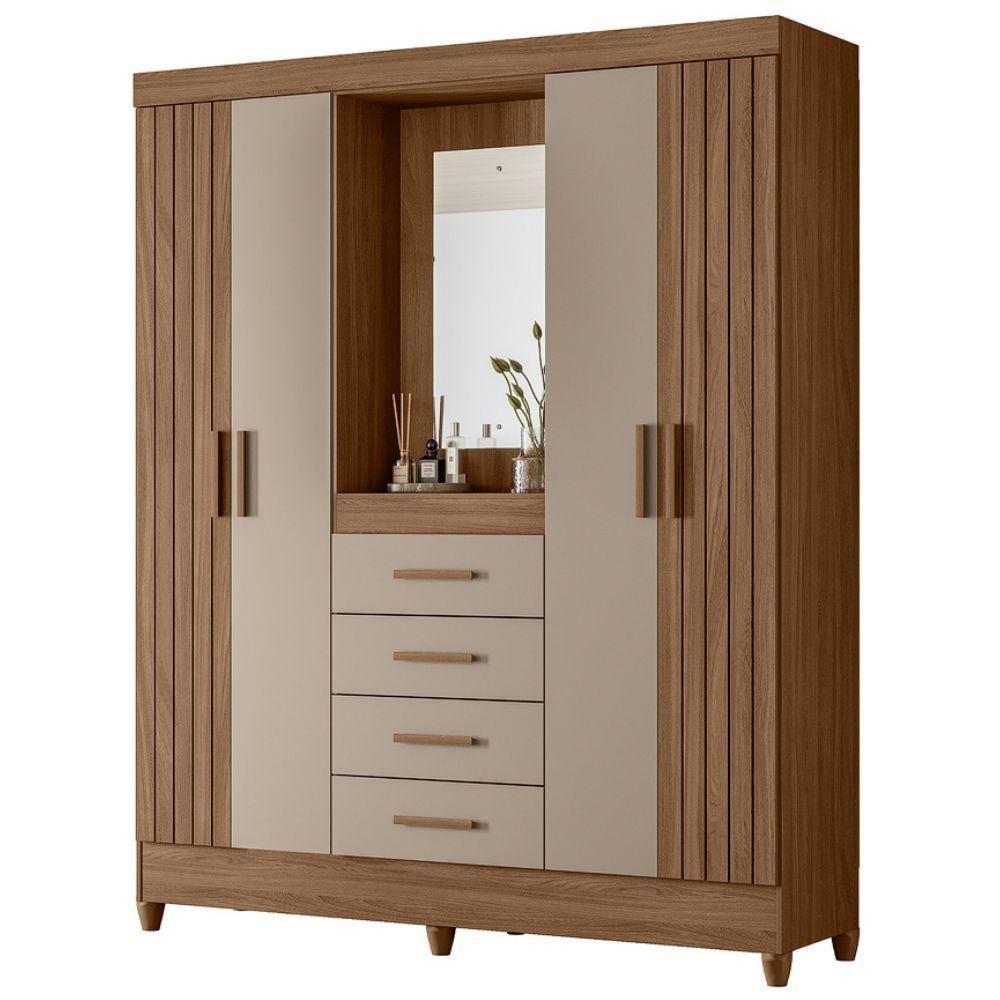 Guarda Roupa Casal Capela 4p 165 Cm Atenas Carvalho Fendi Moval - 1