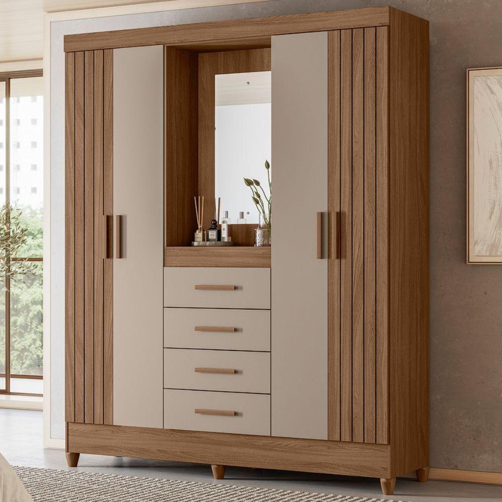 Guarda Roupa Casal Capela 4p 165 Cm Atenas Carvalho Fendi Moval - 2