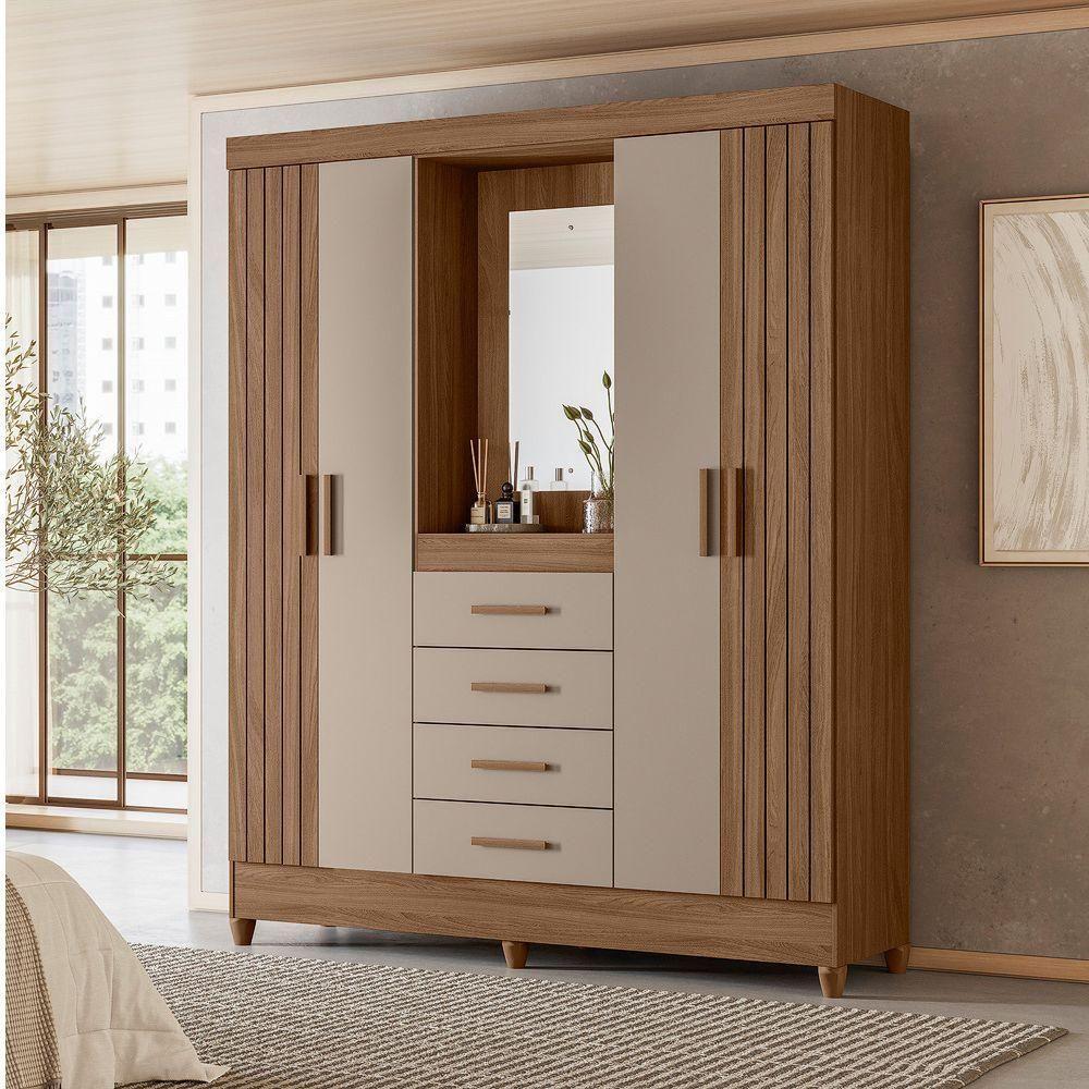 Guarda Roupa Casal Capela 4p 165 Cm Atenas Carvalho Fendi Moval - 7