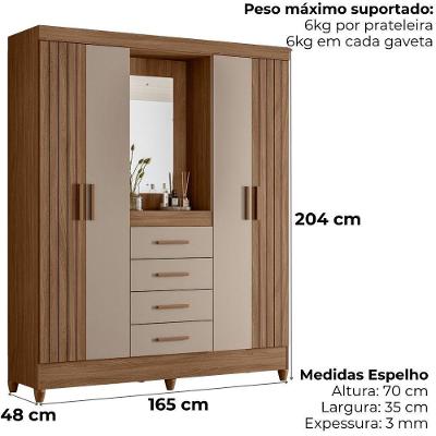Guarda Roupa Casal Atenas 4 Portas de Bater Carvalho Fendi MDP