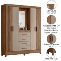 Guarda Roupa Casal Capela 4p 165 Cm Atenas Carvalho Fendi Moval