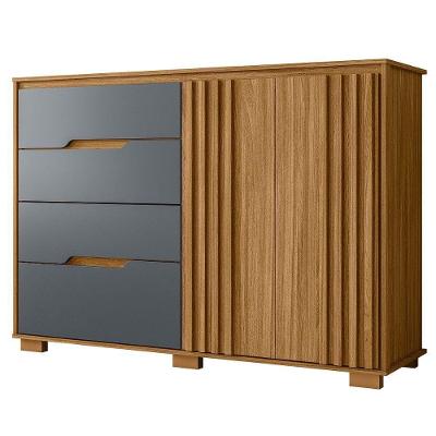 Comoda Texas 4 Gavetas 2 Portas 147 Cm Freijo Cinza Moval