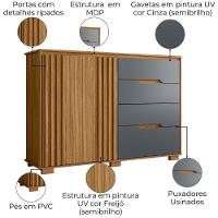 Comoda Texas 4 Gavetas 2 Portas 147 Cm Freijo Cinza Moval