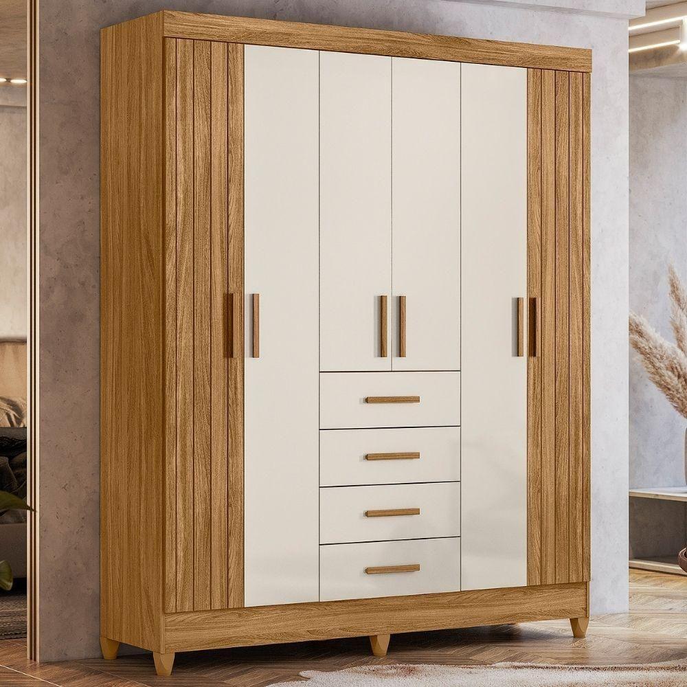 Guarda Roupa Casal 6p 165 Cm Aruba Freijo Off White Friso Moval - 2