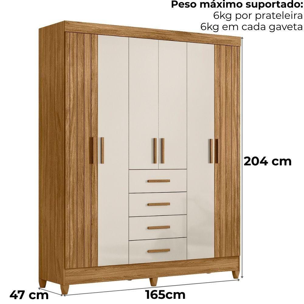 Guarda Roupa Casal 6p 165 Cm Aruba Freijo Off White Friso Moval - 3