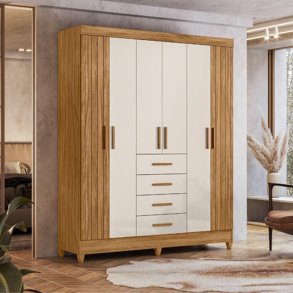 Guarda Roupa Casal 6p 165 Cm Aruba Freijo Off White Friso Moval - 7