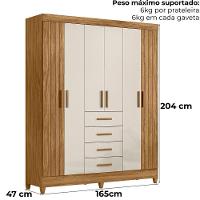 Guarda Roupa Casal 6p 165 Cm Aruba Freijo Off White Friso Moval - 3