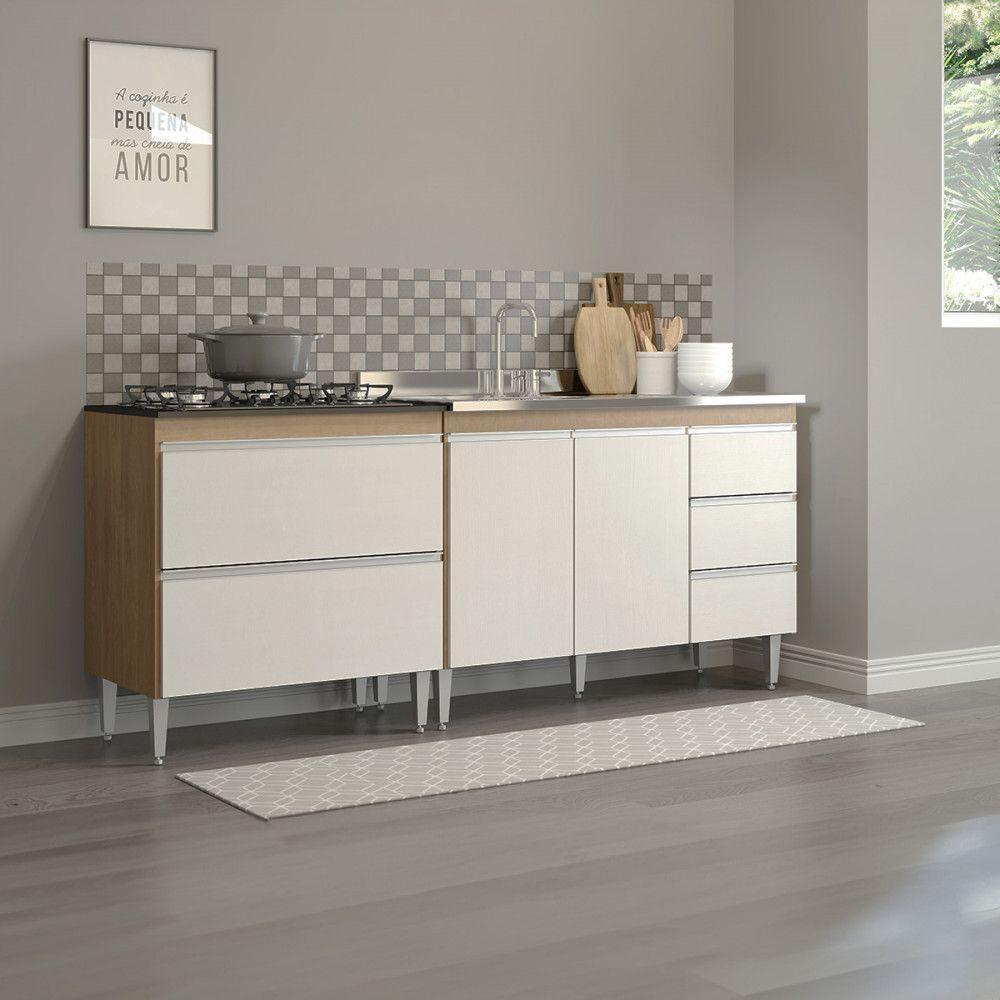 Armário Cozinha Kitnet 200x88cm Balcão Cooktop Menu Móveis Branco - 1