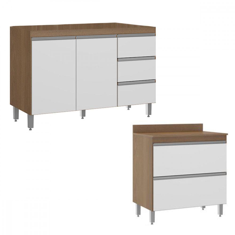 Armário Cozinha Kitnet 200x88cm Balcão Cooktop Menu Móveis Branco - 2