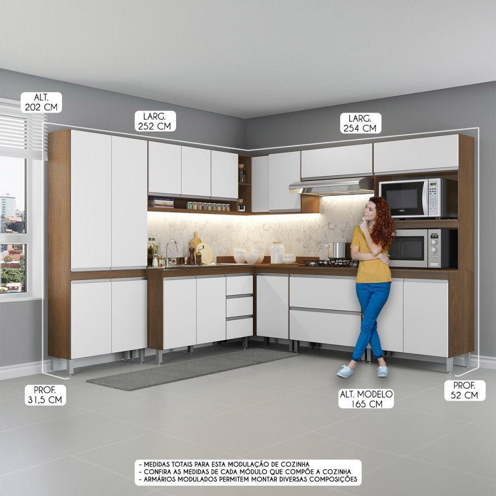 Armário De Cozinha Canto Com Balcão Pia Sabrina Menu Móveis Branco - 2