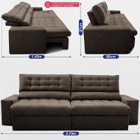 Sofá Retrátil E Reclinável 2,70m Molas Ensacadas Max Spring. Velusoft Cama Inbox Café - 3